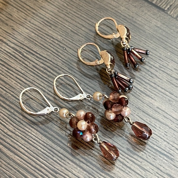 Set of Two Lever Back Purple Dangle Earrings - Picture 2 of 9
